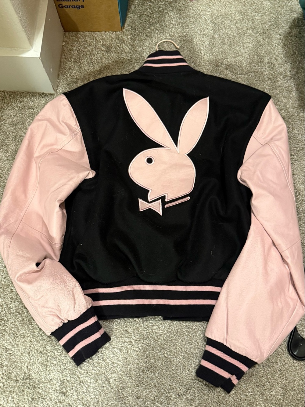 Vintage Playboy reversible bomber jacket leather sleeves extremely rare size S